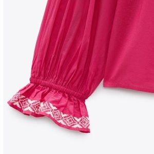 Zara | Tops | Nwt Zara Woman Blouse Top With Contrasting Embroidered ...
